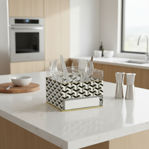 Moderno Porta Cubiertos Giratorio <span class=keywords><strong>de</strong></span> Acrílico, Diseño Geométrico Negro y Dorado, Lujoso Porta Cubiertos Judío <span class=keywords><strong>para</strong></span> Mesa, Cuchillos, <span class=keywords><strong>Cucharas</strong></span>, Tenedores, Servilletas - Product Image 4