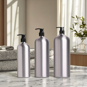 Bouteilles en aluminium 250 ml 5 oz Bouteille <span class=keywords><strong>vide</strong></span> en métal noir mat et blanc <span class=keywords><strong>Pompe</strong></span> pulvérisateur avec bouchon à vis - Product Image 1