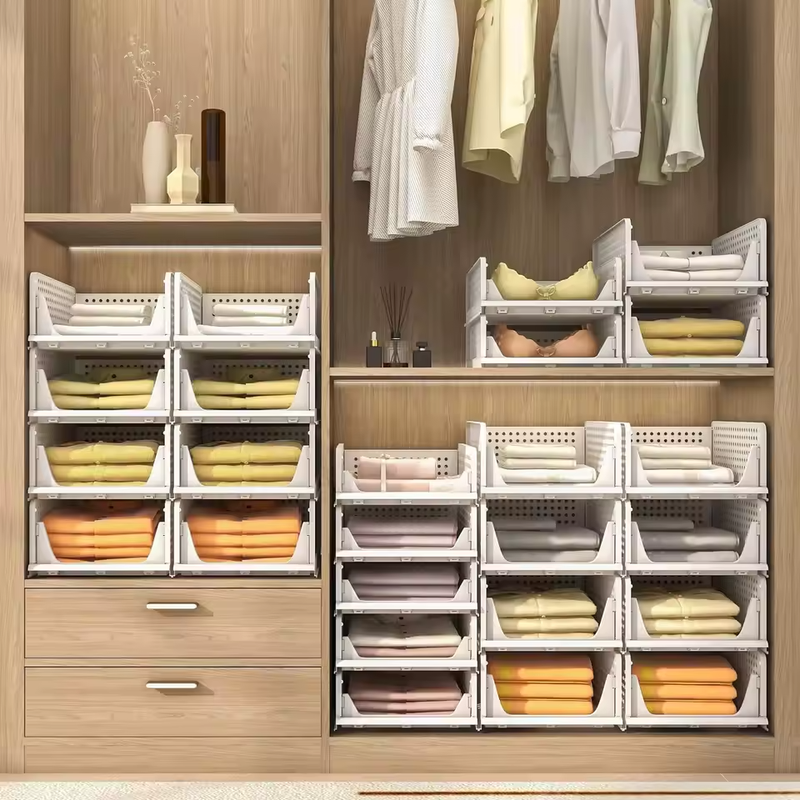 DAYOOH Stackable Plastic Storage Basket Foldable