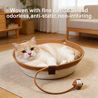 Lit pour chat en coton tressé à la main, respirant, griffoir, panier rond pour animaux de compagnie, nid pour chat avec coussin pour l'été, chats d'intérieur