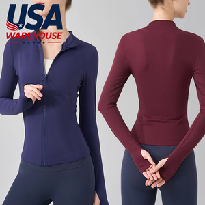 USA Oversea Warehouse Solid Breathable High-Waisted Outdoor Yoga Set Women Zipper Jacket 2-Piece Fitness Workout Clothing Sports - Product Image 1
