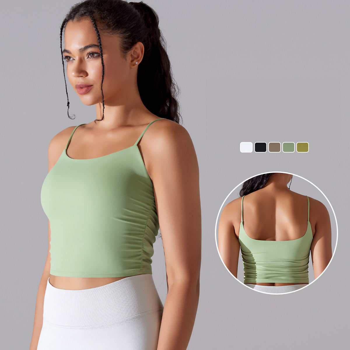 Simple Soild Color Buttery Soft Yoga Crop Top Padded Workout Training Gym Fitness Sleeveless Sports Vest