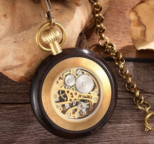 Đồng Hồ Nam Bỏ Túi Cơ Khí Bỏ Túi Cổ Điển Cổ Điển Bằng Gỗ Màu Đỏ Quanh Co Bằng Tay - Product Image 2
