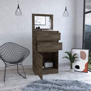 DB Kamelot Commode moderne à porte unique avec boîte à bijoux miroir deux tiroirs en noyer foncé; Armoire en bois massif et métal - Product Image 5