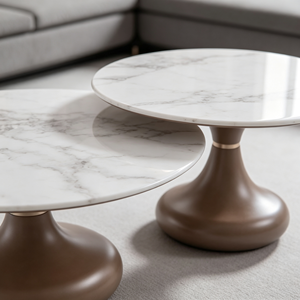 Ensemble de tables basses gigognes élégantes marron à base de bulbe, plateau en marbre, style luxe léger, pour salon et hôtel, table d'appoint et de centre - Product Image 4