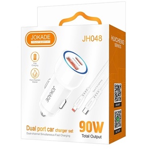 Jokade Car Charger 90W <b>USB</b> C PD Fast <b>Charging</b> With <b>Cable</b> White - Product Image 3