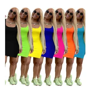 Fashion Women's Summer Women Dresses Casual Summer Solid Color Sleeveless Simple Suspender Vest Sexy Nightclub Dress for woman