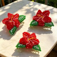 Pince à Cheveux Fleur Hibiscus Rouge en Acétate de Bonne Qualité pour Fille Hawaïenne, Accessoire de Vacances, Forme Florale Estivale, Épingle à Cheveux, Pince à Cheveux, Attache Cheveux