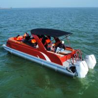 Bateau ponton de luxe en fibre de verre, barge de fête sportive et économique, mini-moteur hors-bord, bateau ponton de pêche et de divertissement