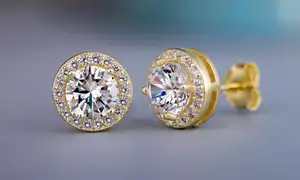 Hip Hop Perhiasan Geometris Persegi Bulat Zirkon Anting-Anting 3 Warna Emas Perak Iced Out Berlian Zircon Stud Earrings