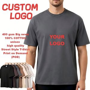 T-shirt vintage pour homme 400 GSM, 100 % coton, personnalisé, style streetwear oversize, POD, unisexe, manches courtes, décontracté, gris - Product Image 1