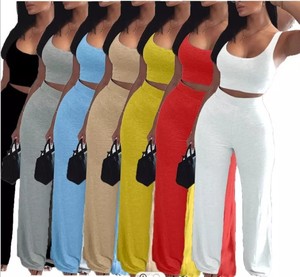 Ensemble deux pièces mode été pour <span class=keywords><strong>femme</strong></span> : <span class=keywords><strong>pantalon</strong></span> large taille haute <span class=keywords><strong>et</strong></span> survêtement grande taille – Vente en gros - Product Image 1
