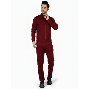 Ensemble de survêtement pour homme en polyester rouge, fermeture éclair intégrale, col montant, décontracté, avec poches latérales, coupe classique, pour l'hiver - Product Image 1