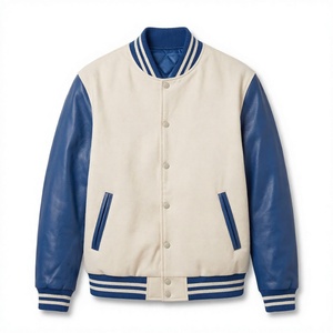 Veste universitaire bicolore pour femme en similicuir avec manches côtelées et boutons-pression, courte, pour l'hiver, style streetwear - Product Image 3