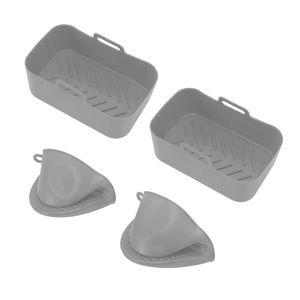 Juego de 2 Recipientes Rectangulares de Silicona para Freidora, Revestimientos de Silicona para Freidora, Cesta Rectangular para <span class=keywords><strong>Ninja</strong></span> DZ201 Foodi 8QT Gris - Product Image 3