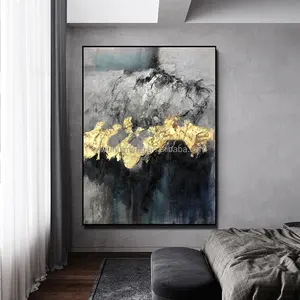 Bestverkopende Handgemaakte Abstracte Foto Gouden Folie Mountain View Grafiek Zwart-Wit Kunstwerk Schilderijen Canvas