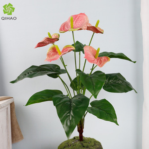 Bouquet d'Anthurium 15 mini fleurs artificielles rouges haute simulation pour décoration intérieure en plastique - Product Image 2
