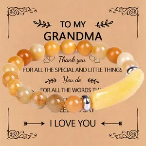 Custom Card Bracelet For Grandma Mom Daughter Sister With Card Heart Pendant Natural Stone Beaded Bracelet