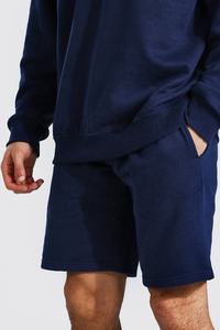 Conjunto de 2 piezas de pantalones cortos para hombre, conjunto liso para trotar, 100% de lana, azul marino, conjuntos dobles, venta al por mayor - Product Image 6