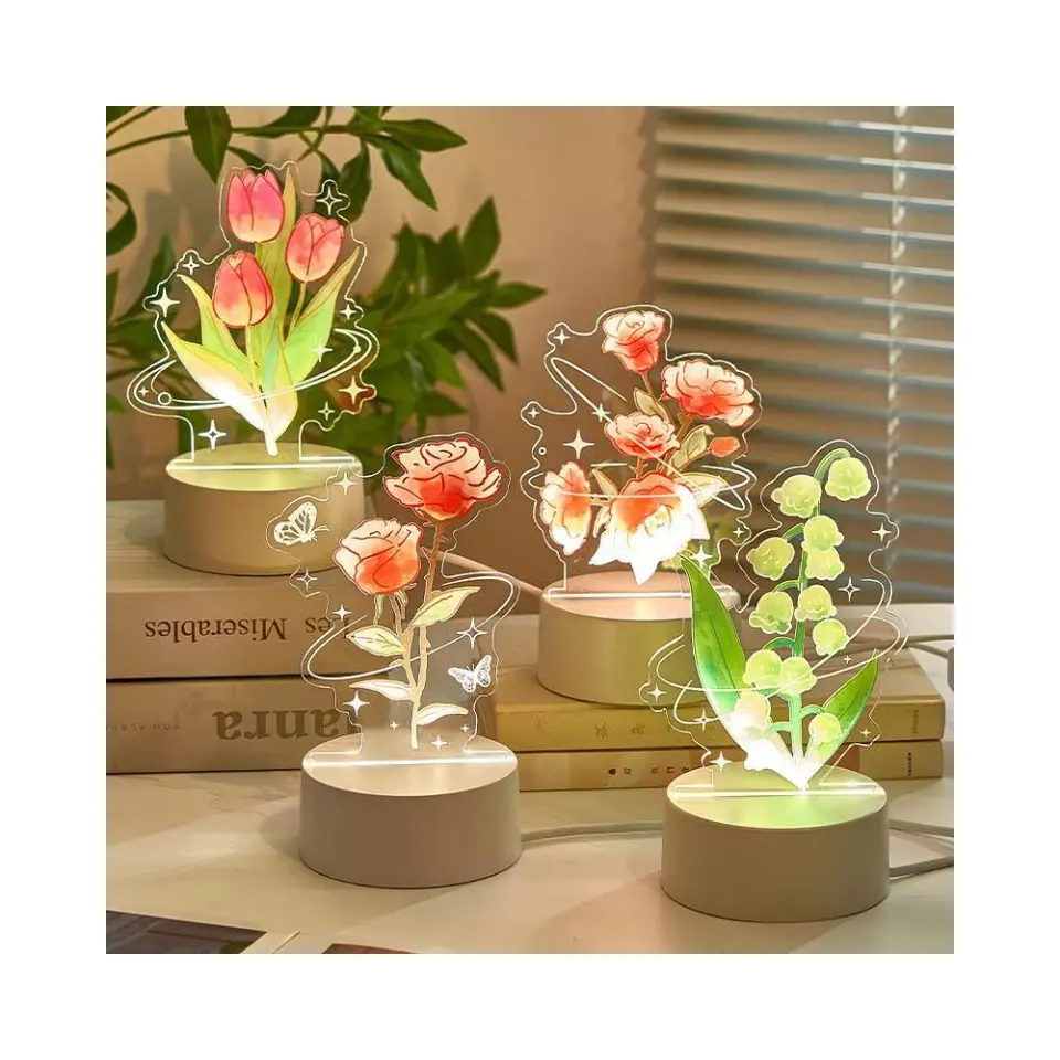 3D acrylic bright tulip bedside night light creative gift atmosphere light Valentine's Day gift for best friend