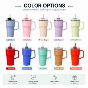 Custom Logo Single Wall Plastic Tumbler With Handle and Straw BPA Free <b>Reusable</b> Travel <b>Mug</b> for Coffee Water Gifts Bulk Wholesale - Product Image 6