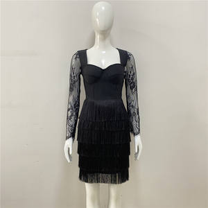 <span class=keywords><strong>2022</strong></span> personnalisé automne Offre Spéciale mode Vintage élégant <span class=keywords><strong>frange</strong></span> robe crayon Sexy dentelle à manches longues mince vacances robes pour les femmes - Product Image 6