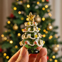 Mini sapin de Noël artisanal en verre de Murano, 6,5 cm, vert brossé, solide, idéal pour la décoration de Noël, d'Halloween et comme cadeau pour la maison