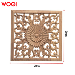 WOQI panneau floral sculpté en <span class=keywords><strong>bois</strong></span> massif Art décoration murale porte médaillon meubles faits à la main en <span class=keywords><strong>bois</strong></span> d'hévéa panneaux muraux carrés - Product Image 4