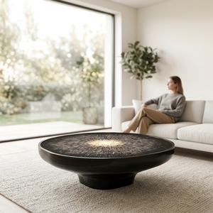 Custom Fiberglass Coffee <strong>Table</strong> <strong>Round</strong> Center <strong>Table</strong> Modern Glossy <strong>Black</strong> <strong>Side</strong> <strong>Table</strong> for Villa Hotel Lounge - Product Image 6