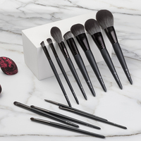 Lot de 12 pinceaux de maquillage professionnels de luxe, synthétiques, véganes, noirs, personnalisables avec logo, haute qualité, marque privée, vente en gros fabricant