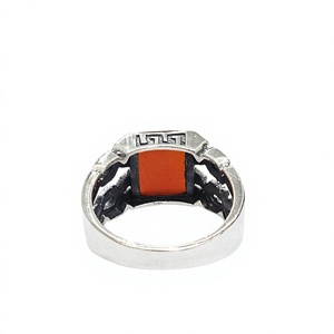 Handmade Carnelian <b>Ring</b> 925 Solid Sterling <b>Silver</b> <b>Men</b> Signet <b>Ring</b> Vintage Red Stone Geometric Pattern Jewelry - Product Image 5