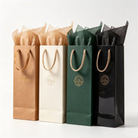 Sac en papier personnalisé avec logo de marque imprimé pour bouteilles de vin, emballage cadeau avec poignées en ruban