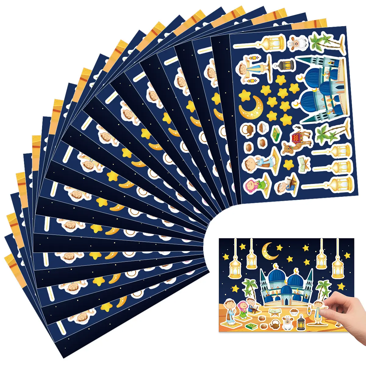 Eid Mubarak çıkartmalar bir cami sahne çıkartmalar DIY ramazan sahne Sticker çocuklar sınıf etkinliği ramazan sanat malzemeleri H010