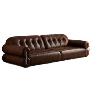 Ensemble de canapés sectionnels en cuir véritable ciré à l'huile, style vintage moderne, avec assise rebondissante et capitonnage en cuir pour salon - Product Image 5