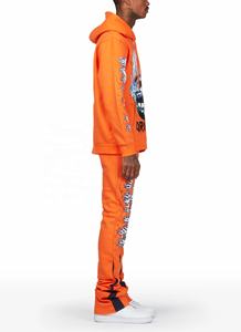 New Season Men Cotton Street Style <strong>Tracksuit</strong> Custom Private Digital Print Man <strong>Orange</strong> Hoodie Super Stacked Flared Track Set - Product Image 3