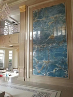 Dalle de marbre onyx bleu clair de luxe pour la décoration intérieure de villas, revêtement mural et de sol, plan de toilette en onyx bleu rétroéclairé, panneau mural en pierre