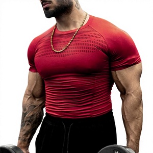 Camiseta Deportiva de Compresión Roja para Hombre, Manga Corta, Secado Rápido, Ropa Deportiva, Cuello Redondo, Tejido de Punto, Servicios OEM - Product Image 1