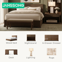 Ensemble de meubles de chambre de luxe pour villa, lit en bois moderne pour hôtel, ensemble de lit en bois pour chambre de resort, mobilier d'intérieur, ensemble de lit en bois massif