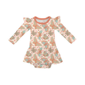 Personalizado impreso bebé niñas Twirl vestido mono Navidad Groovy Santa Flutter manga bambú bebé falda mameluco - Product Image 4