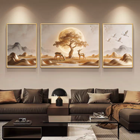 Peinture décorative moderne de luxe pour salon, triptyque encadré, paysage doré, décoration murale pour fond de canapé