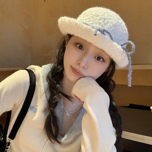 Selected Lambswool Bucket <b>Hat</b> For Women Winter <b>Warm</b> Knitted Fisherman <b>Hat</b> With Sweet Bow Japan And Korean Style Fleece Adult - Product Image 2