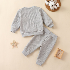 Primavera Color sólido sudadera pantalones chándal 2 uds Waffle algodón Niño ropa para bebé <span class=keywords><strong>niña</strong></span> Niño Estilo Casual estampado para primavera - Product Image 3