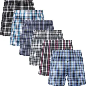 Wholesale Mens Underwear Boxer Shorts Woven RTS Breathable Cotton Blend Pack of 6 Plaid Elastic Waistband Boxer Shorts Men