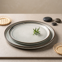 Services de table en céramique vintage de luxe EKA pour hôtels, OEM/ODM, ensemble de plats et de bols, glaçure réactive, vaisselle en grès