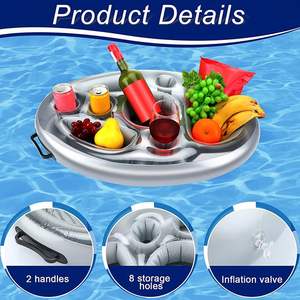 Porte-boissons flottant grande capacité pour piscine, plateau flottant gonflable pour boissons, glacière - Product Image 2