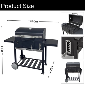 <span class=keywords><strong>Barbecue</strong></span> à charbon de bois XXL robuste en acier avec revêtement en poudre, avec 2 roues - Product Image 2