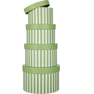 Gift <b>box</b> with lid, suitable for giving gifts, green and <b>white</b> striped round gift <b>box</b>, customizable according to needs - Product Image 1