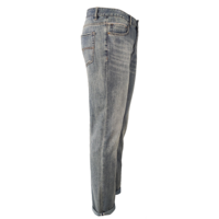 Jean slim vintage délavé taille mi-haute pour homme, coupe crayon, en denim bleu américain classique, avec patchwork de sangles et broderies, rivets