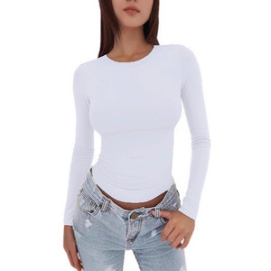 Nouveau T-shirt moulant pour femme, col mandarin, couleur unie, style européen et américain, avec traitement anti-plis, sans étiquettes, collection Printemps - Product Image 1