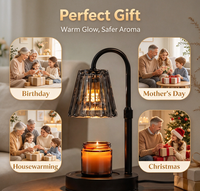 Lampe chauffe-bougie avec minuterie et variateur d'intensité - Cadeaux d'anniversaire pour femmes, décoration de chambre, abat-jour en verre gris fumé